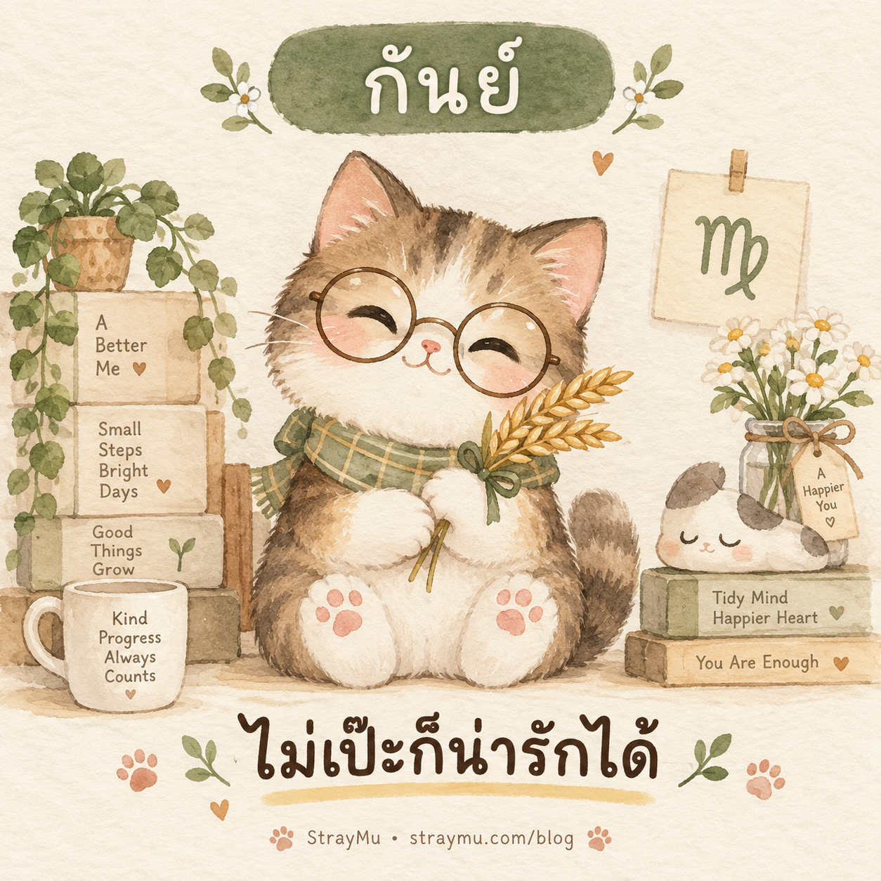 ♍ กันย์ — น้องแมวแว่นกลมรวงข้าว